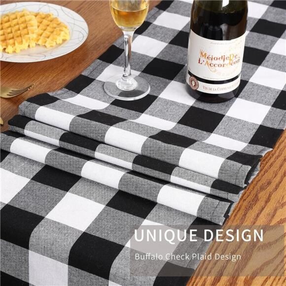 Buffalo Check Plaid Table Runner, Cotton Polyester Blend Classic Family Dinner - Picture 5 of 8